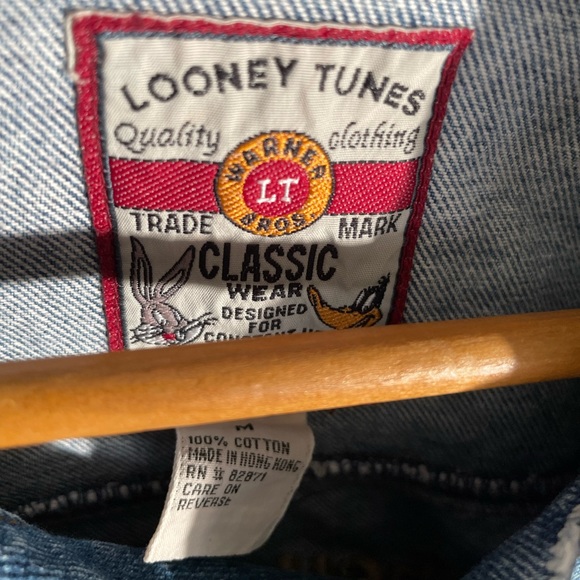 Looney Tunes Vintage Classic Wear Denim Jacket Warner Bros Embroidered Youth M - Picture 4 of 11